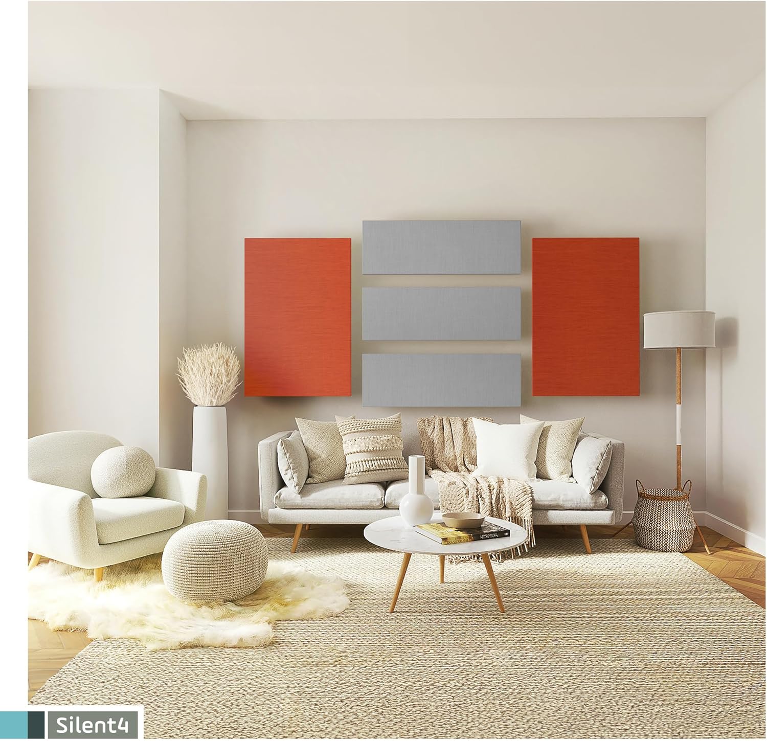 SILENT4® Schallabsorber Set Wand, PET-Akustikvlies mit Stoffbezug für Räume von ca. 20 m2