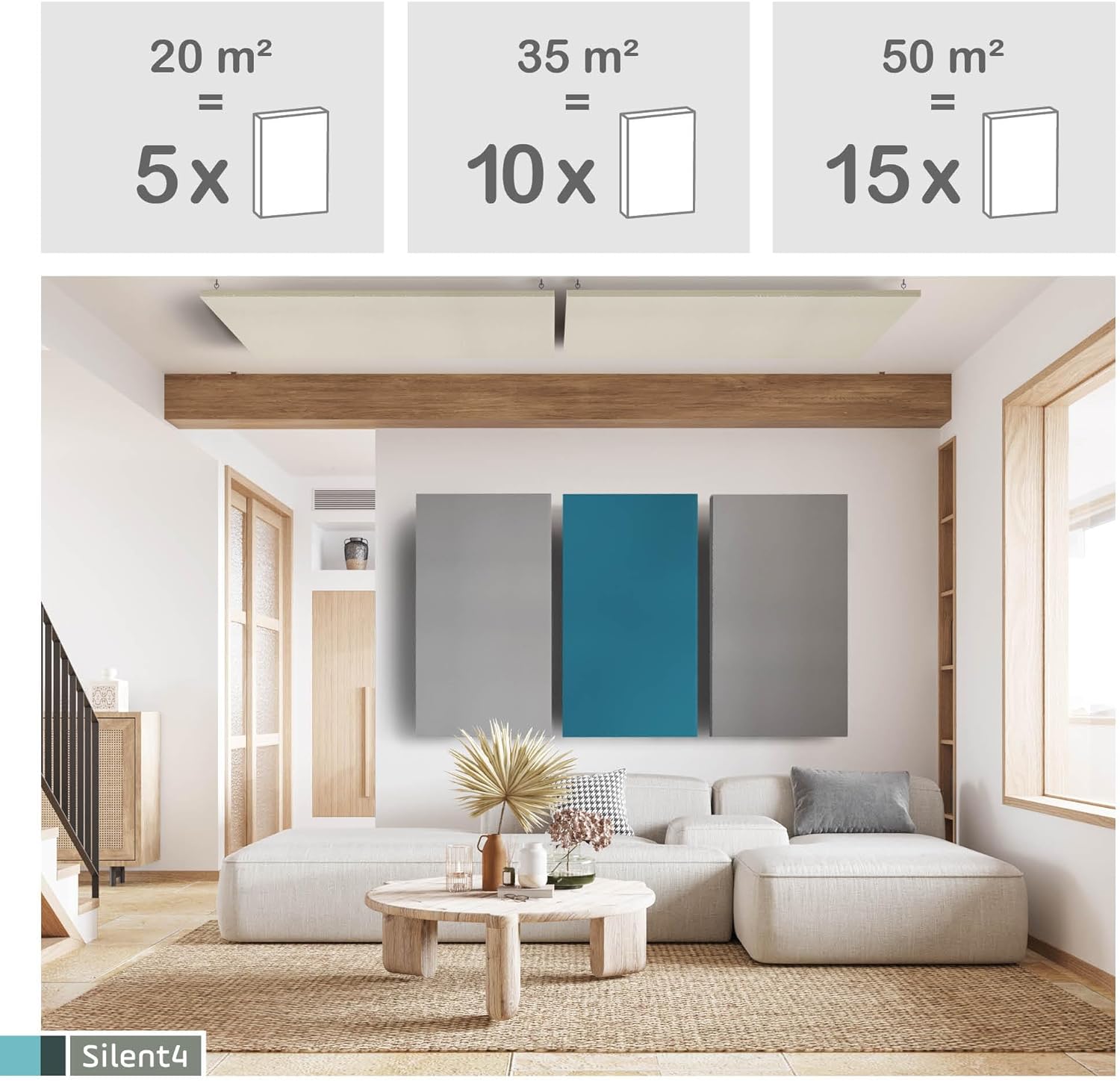 SALE: SILENT4® 2 in 1: muur- en plafondabsorber met houten frame en stoffen hoes, 120 x 60 cm