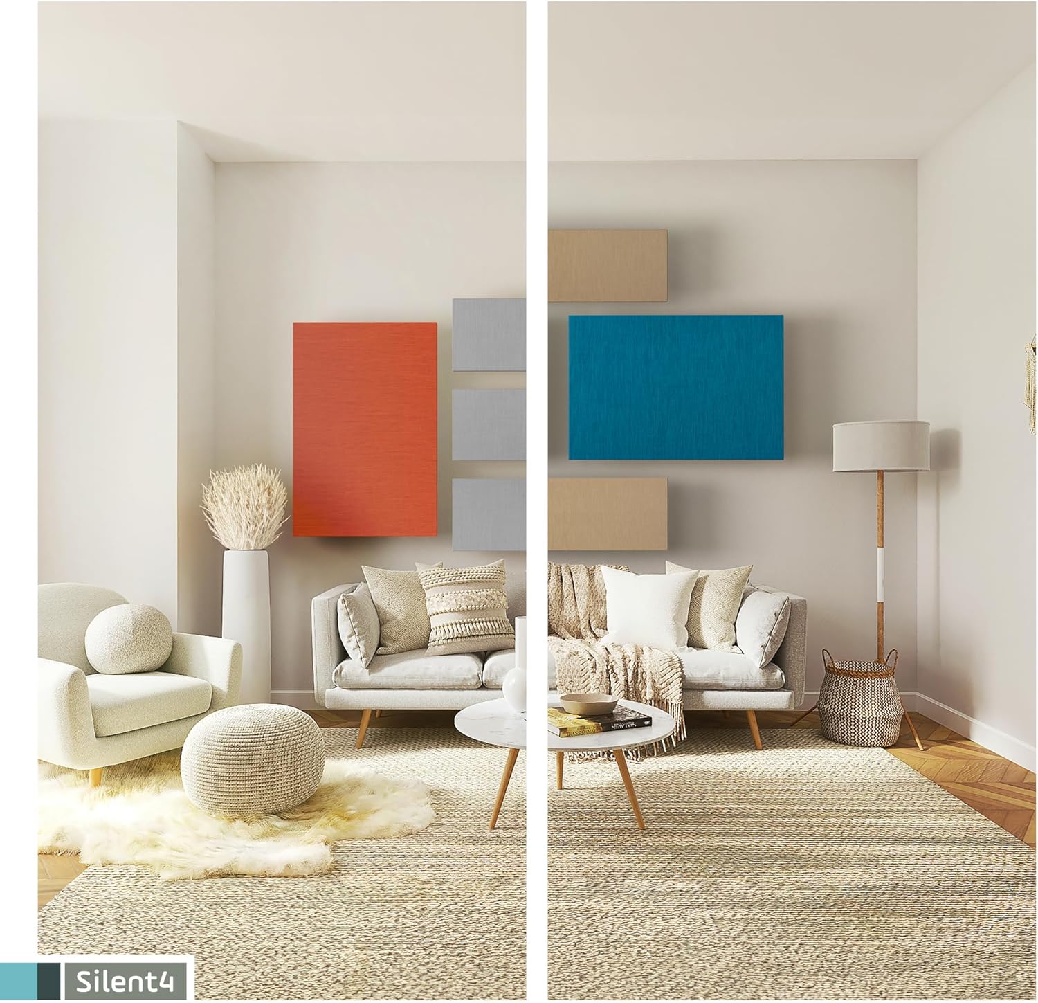 SILENT4® Schallabsorber aus PET-Akustikvlies mit Stoffbezug, 114x33cm, Wand