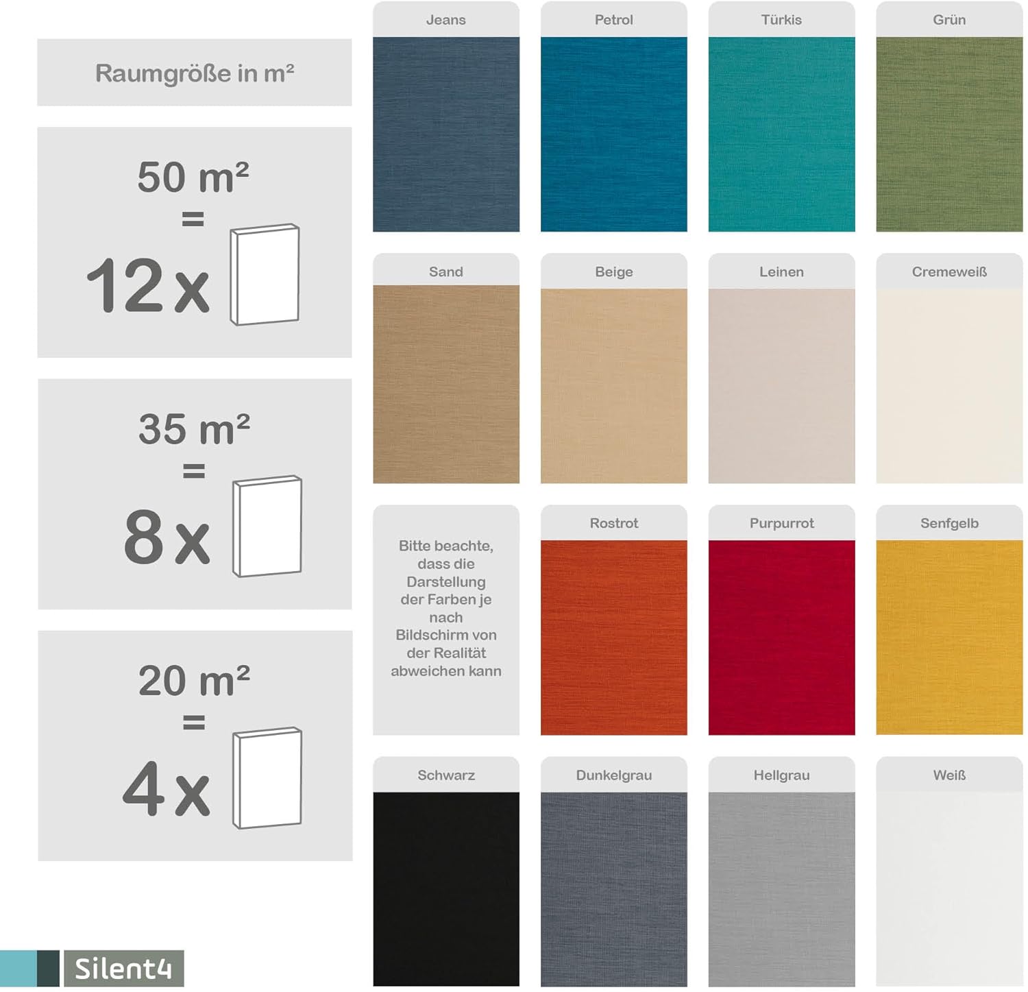 SILENT4® PET-akustisch vlies met stofbekleding, 114x72cm, plafond