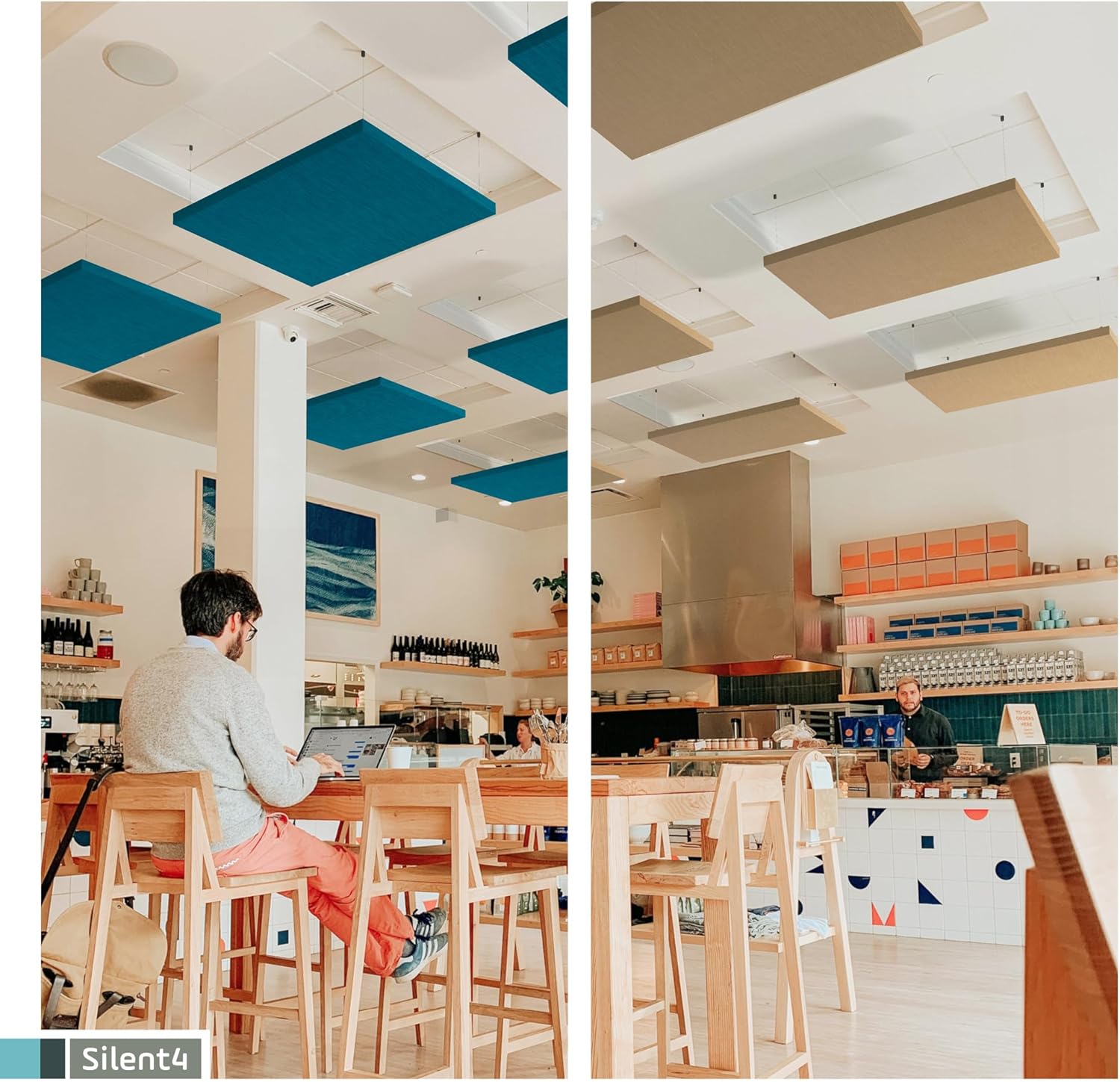 SILENT4® Schallabsorber aus PET-Akustikvlies mit Stoffbezug, 114x72cm, Decke