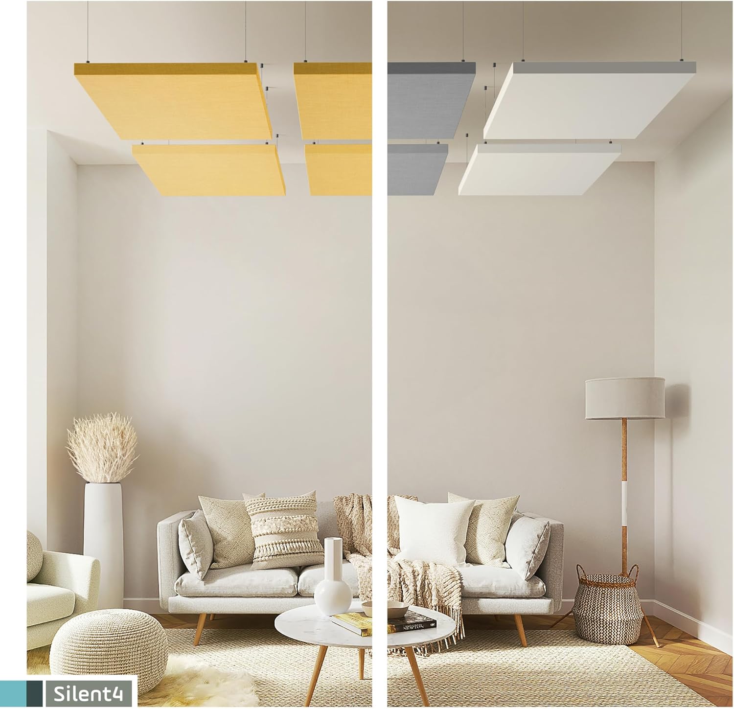 SILENT4® Schallabsorber aus PET-Akustikvlies mit Stoffbezug, 114x72cm, Decke